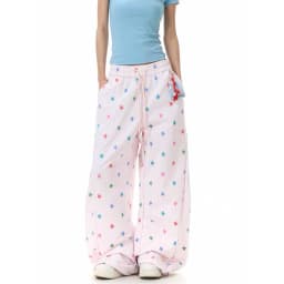 ZHIZOU Women Yellow Baggy Wide Leg Sweatpants American Star Print Pants Harajuku Japanese 2000s Style Vintage Y2k Dance Trouse