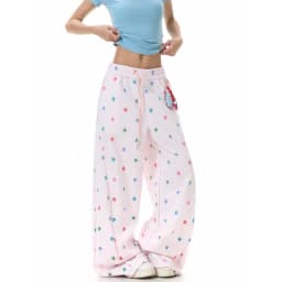 ZHIZOU Women Yellow Baggy Wide Leg Sweatpants American Star Print Pants Harajuku Japanese 2000s Style Vintage Y2k Dance Trouse