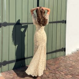 Suninbox Summer Elegant Floral Lace V-Neck Dress Ruffle Sleeve Tie Front Long Dress Garden Party Wedding Guest women