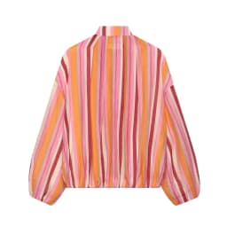 BSAY Women Colorful Stripe Zip Up Jacket Stand Collar Lantern Long Sleeve Loose Cropped Lightweight Casual Outerwear Thin Coat