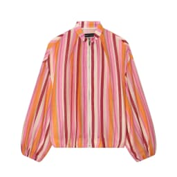 BSAY Women Colorful Stripe Zip Up Jacket Stand Collar Lantern Long Sleeve Loose Cropped Lightweight Casual Outerwear Thin Coat