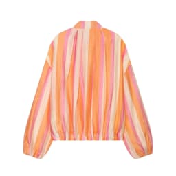 BSAY Women Colorful Stripe Zip Up Jacket Stand Collar Lantern Long Sleeve Loose Cropped Lightweight Casual Outerwear Thin Coat