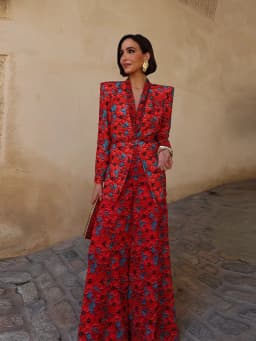 Fashion Lady Print Blazer Coat Pants Set 2026 Long Sleeve Belt V-neck Cinched Waist Slim Women Jacket Wide Leg Pant 2 Piece Sets