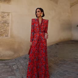 Fashion Lady Print Blazer Coat Pants Set 2026 Long Sleeve Belt V-neck Cinched Waist Slim Women Jacket Wide Leg Pant 2 Piece Sets