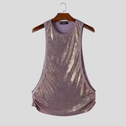 INCERUN Men's Tank Tops Shiny O-neck Sleeveless Summer Casual Male Vests Streetwear Hollow Out Party Fashion Men Clothes Tops