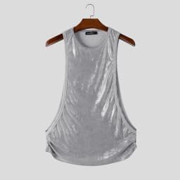 INCERUN Men's Tank Tops Shiny O-neck Sleeveless Summer Casual Male Vests Streetwear Hollow Out Party Fashion Men Clothes Tops