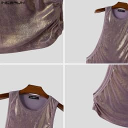 INCERUN Men's Tank Tops Shiny O-neck Sleeveless Summer Casual Male Vests Streetwear Hollow Out Party Fashion Men Clothes Tops