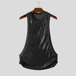 INCERUN Men's Tank Tops Shiny O-neck Sleeveless Summer Casual Male Vests Streetwear Hollow Out Party Fashion Men Clothes Tops