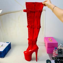 12-23cm high heels high boots, buckle boots round head dancer fashion sexy catwalk shoes to thigh high boots