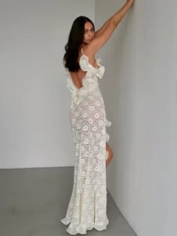 Chic White Lace Ruffles Mermaid Maxi Dress Women Trendy Spaghetti Strap High Split Backless Vestido 2026 New Vacation Beach Gown