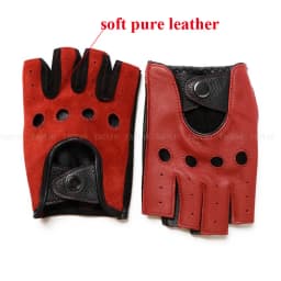 Spring Male100% Pure Real Leather Half Finger Thin Gloves Man Genuine Sheepskin Red/Brown/Blue Driving Riding Luvas Guantes