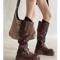 2026 new Women's Platform Motorcycle Boots Buckle Strap Thick-soled Boots Feamle New Black PU Leather Western Knight Botas Mujer
