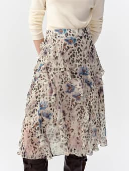 DUSHU 2026 Autumn Leopard Print Ruffled Midi Skirt Women Custom A-Line Chiffon Half Skirt Elegant Casual Skirt Special Irregular