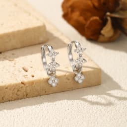 MODIAN Dazzling Moissanite Ear Buckle 925 Sterling Silver Four Leaf Clover Swing Lab Diamond Hoop Earrings For Women Jewelry