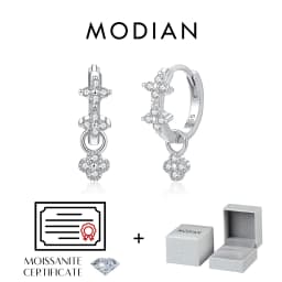 MODIAN Dazzling Moissanite Ear Buckle 925 Sterling Silver Four Leaf Clover Swing Lab Diamond Hoop Earrings For Women Jewelry