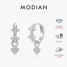 MODIAN Dazzling Moissanite Ear Buckle 925 Sterling Silver Four Leaf Clover Swing Lab Diamond Hoop Earrings For Women Jewelry