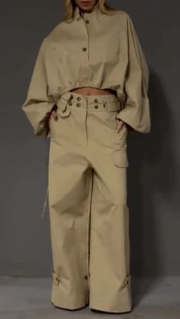 Women's Cargo Jumpsuit Overall Set, Loose Long Sleeve Blouse Top with Drawstring, Cargo Pants Matching Set