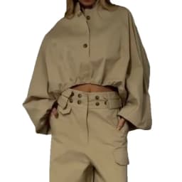 Women's Cargo Jumpsuit Overall Set, Loose Long Sleeve Blouse Top with Drawstring, Cargo Pants Matching Set