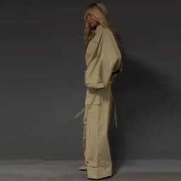 Women's Cargo Jumpsuit Overall Set, Loose Long Sleeve Blouse Top with Drawstring, Cargo Pants Matching Set