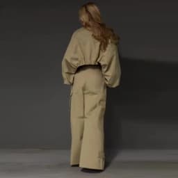 Women's Cargo Jumpsuit Overall Set, Loose Long Sleeve Blouse Top with Drawstring, Cargo Pants Matching Set