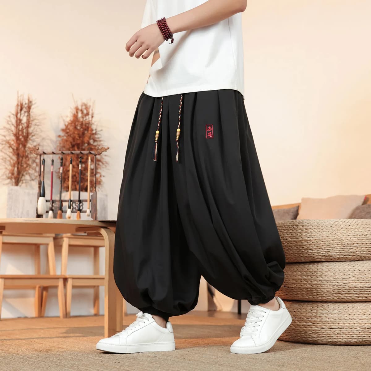 Plus Size 8XL Pants Men Summer Ice Silk Thin Lantern Pants Men Fashion Loose Breathable Casual Comfortable Wide Leg Trousers Men