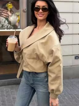 TFMLN Elegant Lapel Bomber Jacket For Women Spring Autumn Long Sleeve Solid Coats Lady High Street Casual Chic Outerwear