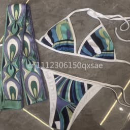 Classic Women's Headband Scarf Swimsuits with Letter Signature Logo Sexy Bikini Sets Beachwear Swimwear