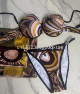 Classic Women's Headband Scarf Swimsuits with Letter Signature Logo Sexy Bikini Sets Beachwear Swimwear