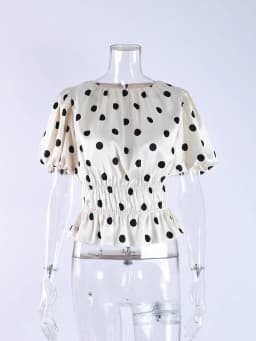 Linad Vintage Polka Dot Puff Sleeve Woman Blouse 2026 Street Chic Ruched O Neck Shirts Female Summer Casual Ruffles Tops Women