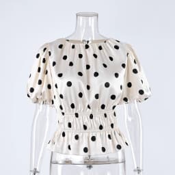 Linad Vintage Polka Dot Puff Sleeve Woman Blouse 2026 Street Chic Ruched O Neck Shirts Female Summer Casual Ruffles Tops Women