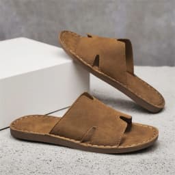 Men's Summer Casual Slip-On Sandals Breathable Outdoor Beach Shoes Large Size Comfortable Suede Leather Outdoor Men's Slippers