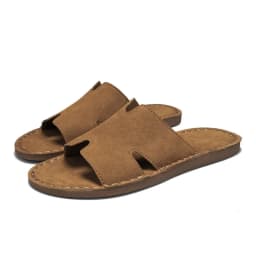 Men's Summer Casual Slip-On Sandals Breathable Outdoor Beach Shoes Large Size Comfortable Suede Leather Outdoor Men's Slippers