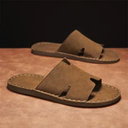 Men's Summer Casual Slip-On Sandals Breathable Outdoor Beach Shoes Large Size Comfortable Suede Leather Outdoor Men's Slippers