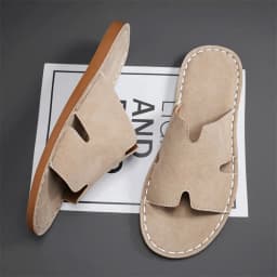 Men's Summer Casual Slip-On Sandals Breathable Outdoor Beach Shoes Large Size Comfortable Suede Leather Outdoor Men's Slippers