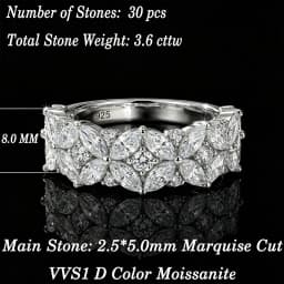Newshe 925 Sterling Silver Moissanite Rings D VVS1 Marquise Cut Full Paved Flower Eternity Wedding Engagement Ring for Women