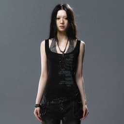 Karrcat Grunge Aesthetics Fake Two-piece Tank Top Trashy Y2k Lace Patchwork Camis Tops Vintage Gothic Black Sleeveless Top Punk