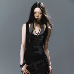 Karrcat Grunge Aesthetics Fake Two-piece Tank Top Trashy Y2k Lace Patchwork Camis Tops Vintage Gothic Black Sleeveless Top Punk