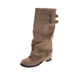 Suede Fold Women Knee High Western Cowboy Boots Fashion Double Buckle Decor Slip On Long Booties Autumn Winter Women's Shoes
