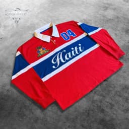 Mens Polo Shirt Harajuku Y2K Streetwear Striped Contrast Rugby Polo Long Sleeve Haiti Embroidery Loose Fit Casual Unisex Fashion