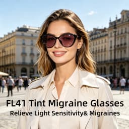 SHINU FL-41 Migraine Glasses FL41 Tinted Glasses Block 480-520nm Blue Green Light Anti Photophobia Tint Color Sunglasses Women