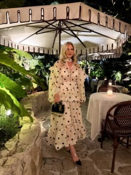 Polka Dot Maxi Dress Stand Collar Puff Sleeves See Through Ruffle Chic Vacation Party for Women