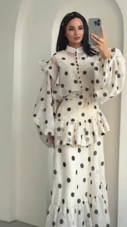 Polka Dot Maxi Dress Stand Collar Puff Sleeves See Through Ruffle Chic Vacation Party for Women