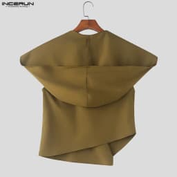 INCERUN Men Tank Tops Solid Hooded Sleeveless Button Male Vests Streetwear Oversize Loose 2026 Fashion Irregular Tops For Man