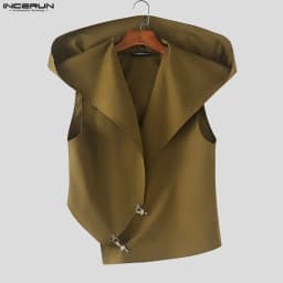 INCERUN Men Tank Tops Solid Hooded Sleeveless Button Male Vests Streetwear Oversize Loose 2026 Fashion Irregular Tops For Man