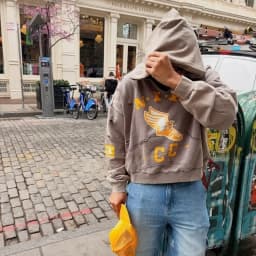 Y2K College Grey Sweatshirt Winged Sneaker Graphic Ripped Crop Hoodie American Retro Hip Hop Streetwear Unisex Oversize Clothing