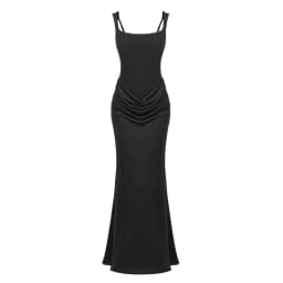 VC Elegant Yellow Bodycon Maxi Dress For Women Square Neck Sleeveless Lace-up Corset Waist Slim Fit Evening Party Long Dresses