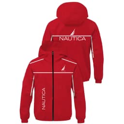 NAUTICA Men Color Block Hooded Windbreaker Jacket, Zip Up Lightweight Hoodie Coat, Casual Outdoor Sports Windproof Outerwear