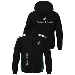 NAUTICA Men Color Block Hooded Windbreaker Jacket, Zip Up Lightweight Hoodie Coat, Casual Outdoor Sports Windproof Outerwear