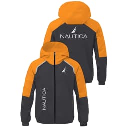 NAUTICA Men Color Block Hooded Windbreaker Jacket, Zip Up Lightweight Hoodie Coat, Casual Outdoor Sports Windproof Outerwear
