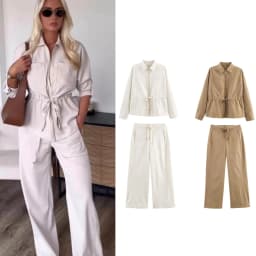 HH Female Causal Pants Suits Long Sleeves Solid Zipper Bomber Jackets+Drawstring Pants Autumn Fashion Safari Wear Khaki Set